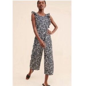 Anthropologie Dazey LA Tripnosis Rufflealls Swirl Jumpsuit Retro Black Small